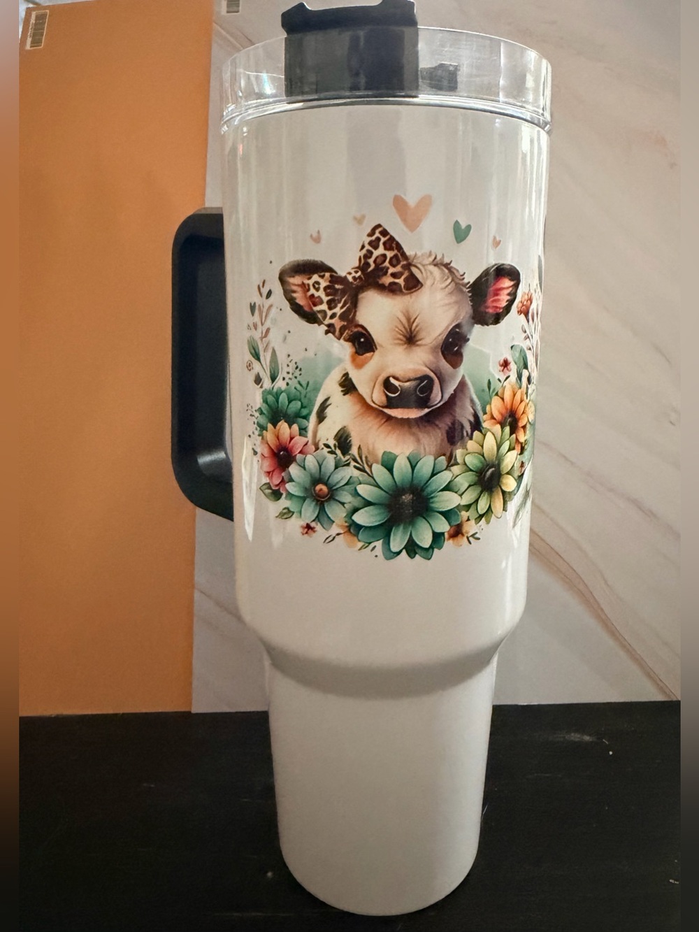 32 oz Stainless Steel Tumbler “Highlander Cows Flowers